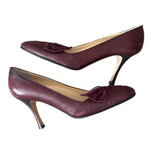 Rickard Shah Italian made Aubergine Lizard Pumps Size 40 or 7.5 Red Heels